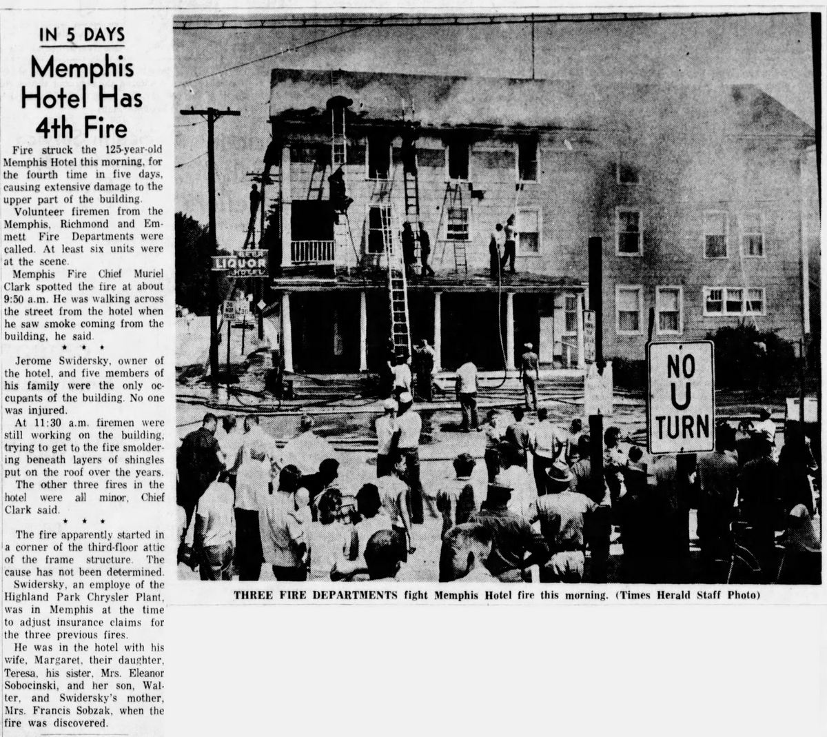Memphis Hotel (Knickerbocker Hotel) - Jul 25 1962 Article On Fires